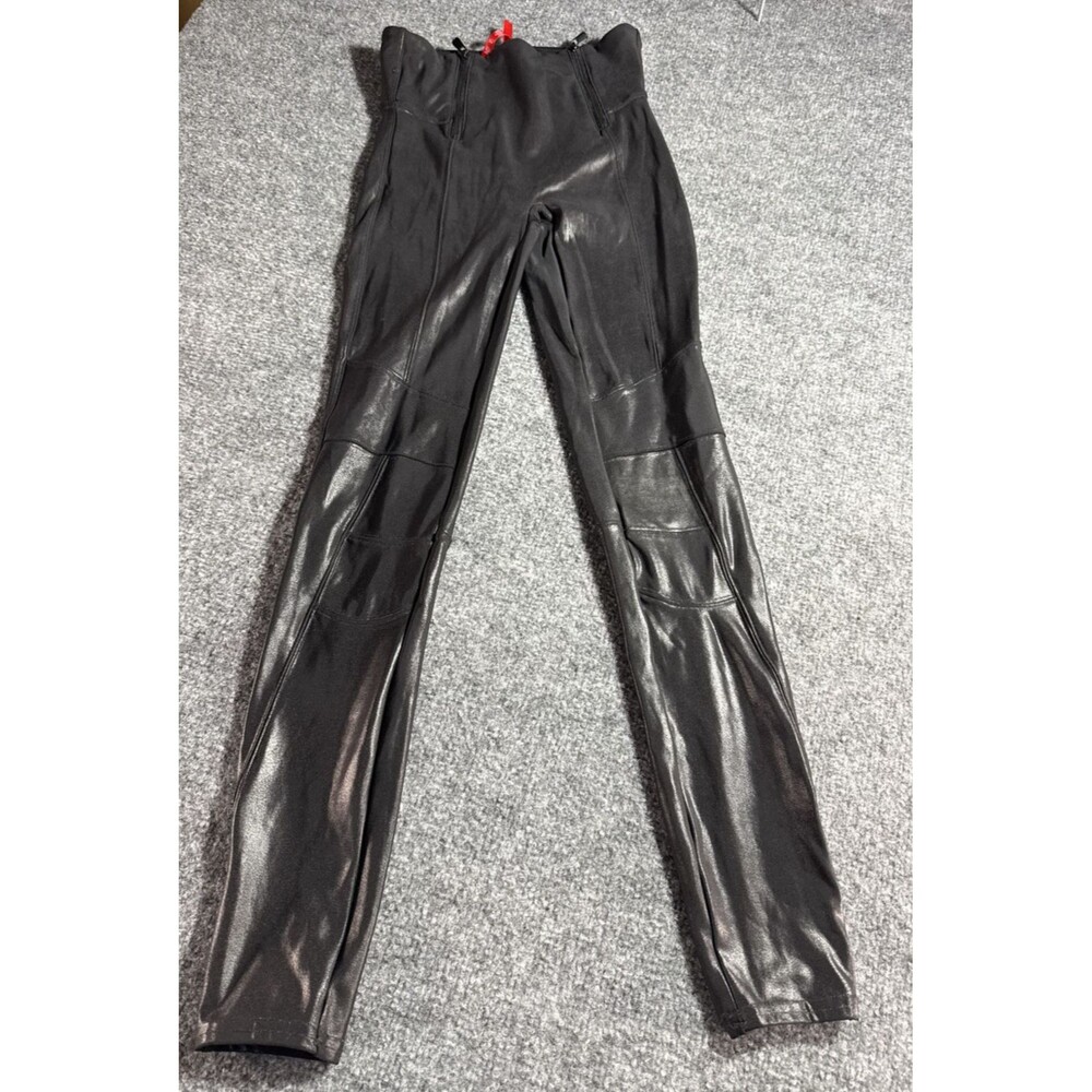 SPANX Faux Leather Leggings Womens Small Black High Rise Moto Shaping Pants